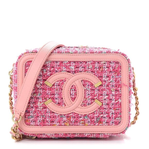 CHANEL Tweed Filigree Vanity Case Quilted Pink Chain Lambskin Bag Tote - Picture 1 of 12